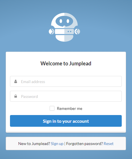 A screenshot of jumplead login page