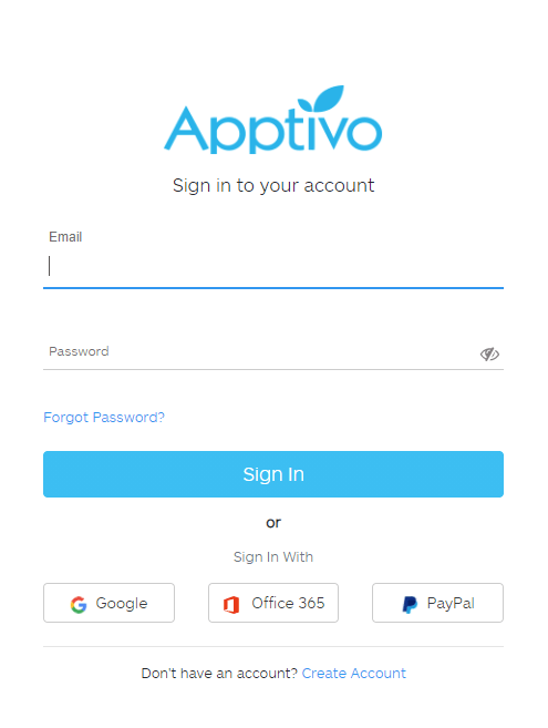 A screenshot of apptivo login page