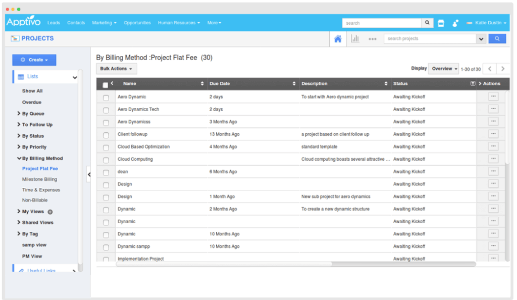 A screenshot of apptivo app project billing feature