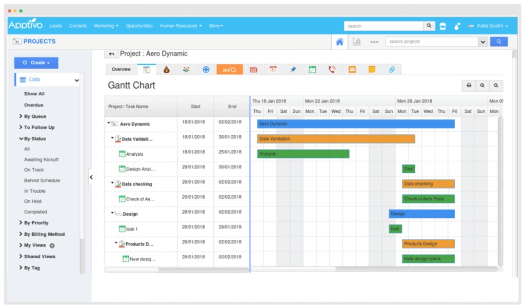 A screenshot of apptivo project management app