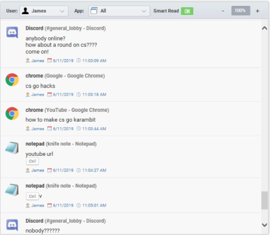 A screenshot of best free keylogger keystroke records feature