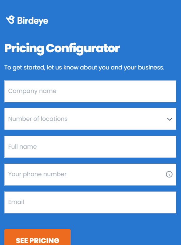A screenshot of birdeye pricing configurator page