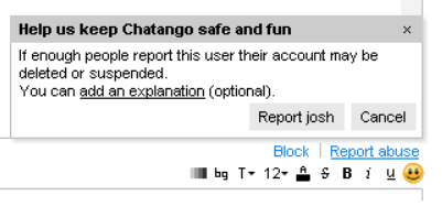 A screenshot on how to report user in Chatango