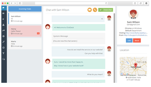 A screenshot of clickdesk live chat