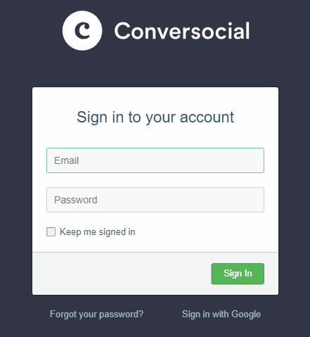 A screenshot of Conversocial login page