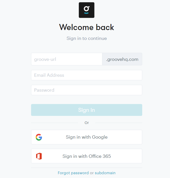 A screenshot of groovehq login page