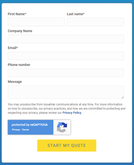 A screenshot of issuetrak subscription form