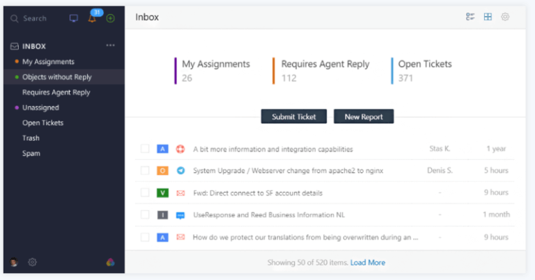 A screenshot of useresponse one inbox feature