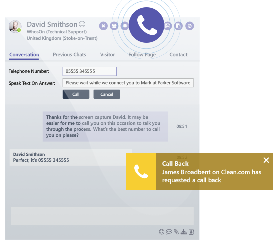 A screenchat of whoson omnichannel calling feature