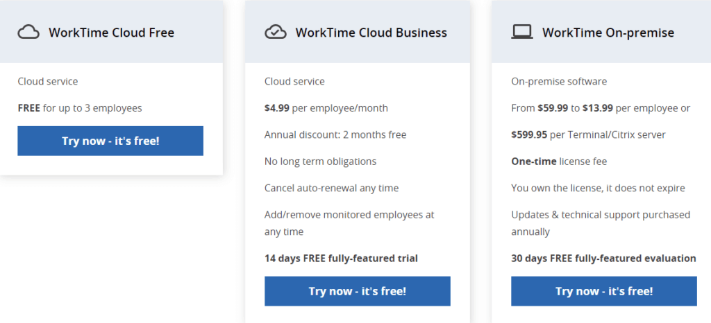 A screenshot of worktime pricing
