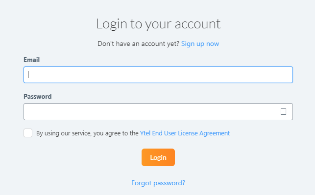 A screenshot of Ytel login page