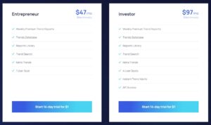 A screenshot for exploding topics pricing plan