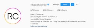 A screenshot of ring concierge instagram bio