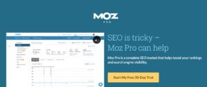 A screenshot of moz pro website for seo tools list