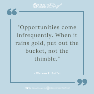 An image for network marketing quotes. Opportunities come infrequently. When it rains gold, put out the bucket, not the thimble