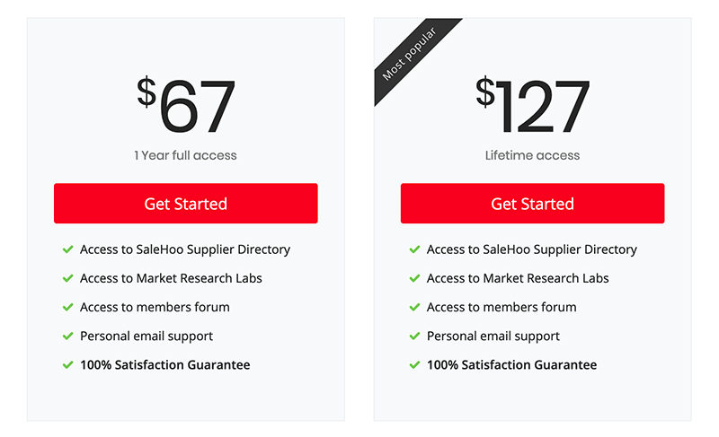 Salehoo's pricing 