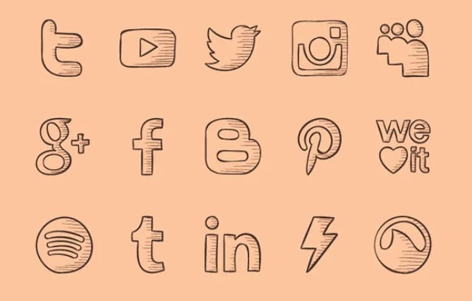 120 hand drawn social media icons