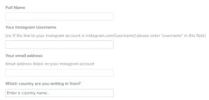 A screenshot of Instagram form