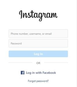 A screenshot of Instagram login page