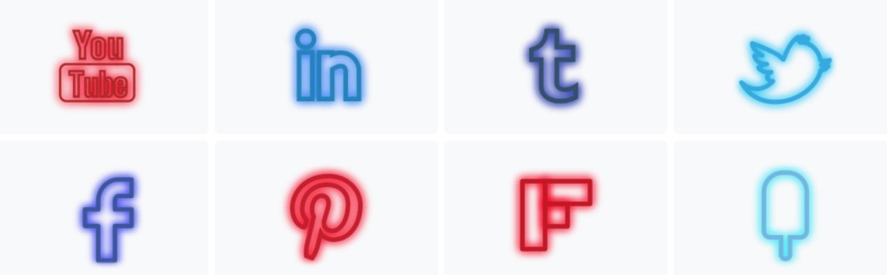 Neon social icons set icon pack