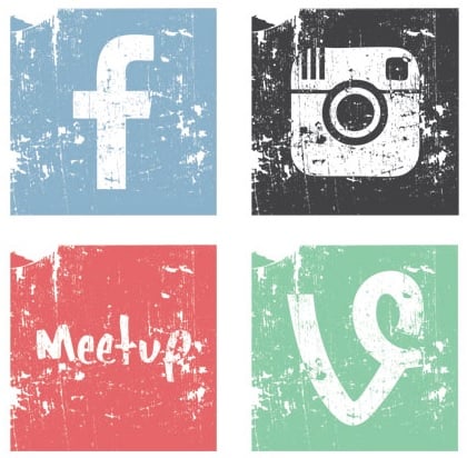 Grunge flat social icons