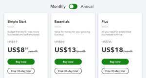 A screenshot of quickbooks pricing plan