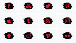 Black and red cocial network logo collection icons