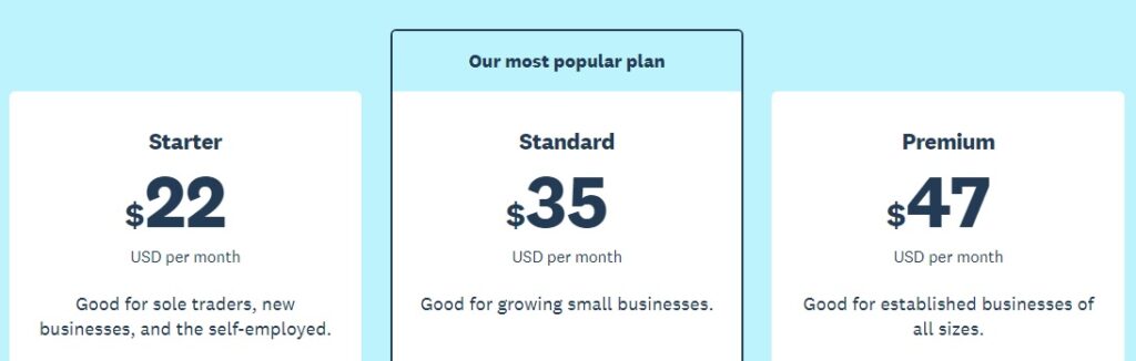 A screenshot of xero pricing plan