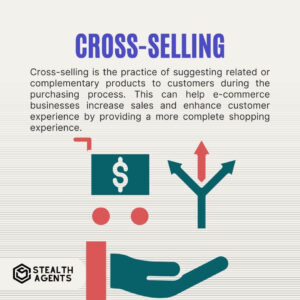 Cross-selling Cross-selling is the practice of suggesting related or complementary products to customers during the purchasing process. This can help e-commerce businesses increase sales and enhance customer experience by providing a more complete shopping experience.