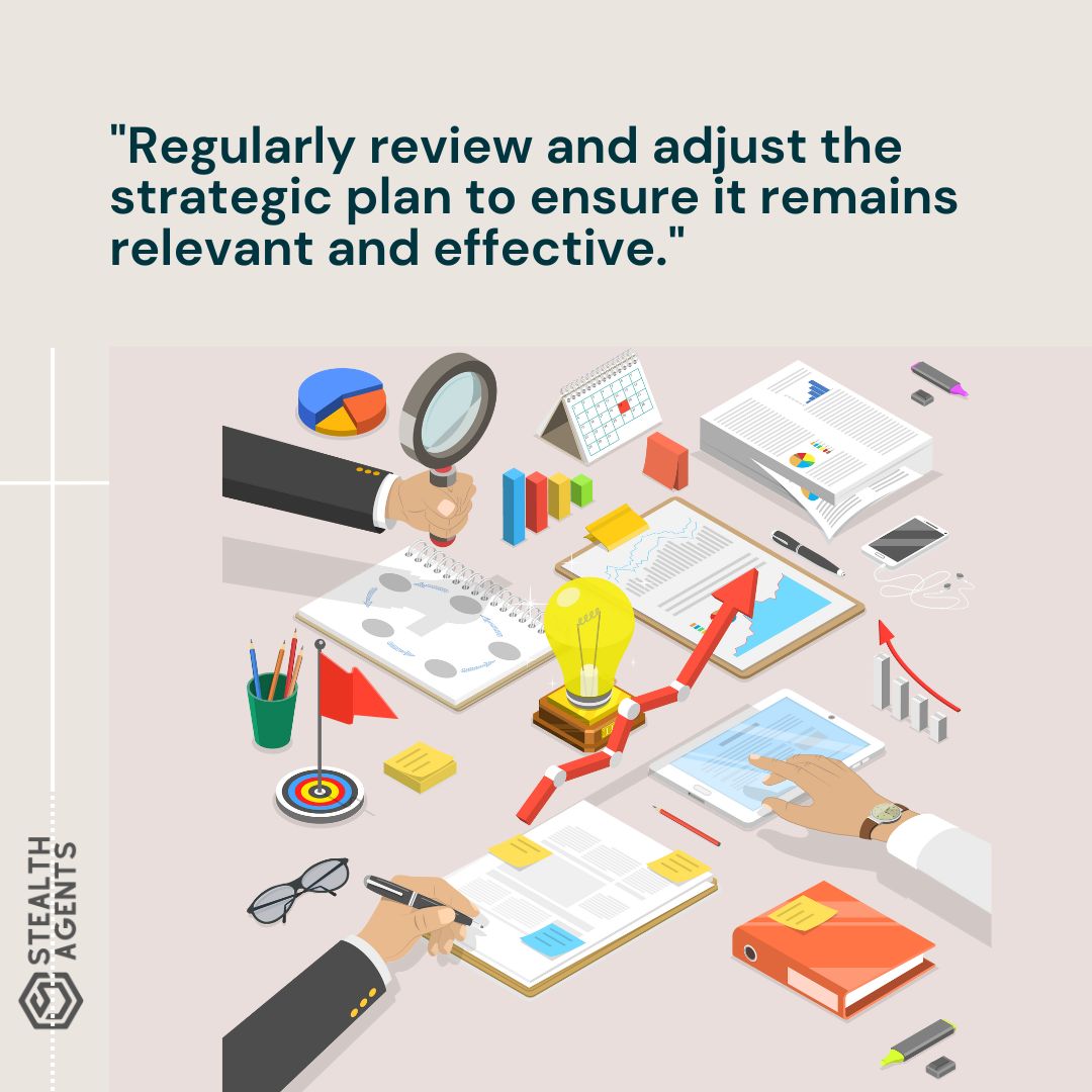 "Regularly review and adjust the strategic plan to ensure it remains relevant and effective."