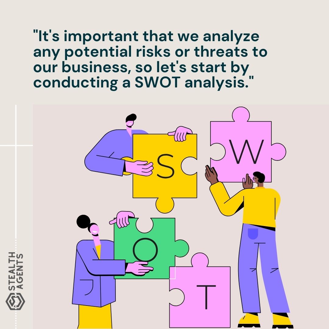 "It's important that we analyze any potential risks or threats to our business, so let's start by conducting a SWOT analysis."