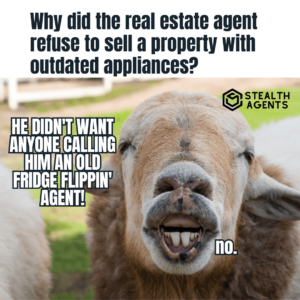 "Why did the real estate agent refuse to sell a property with outdated appliances? He didn't want anyone calling him an old fridge flippin' agent!"