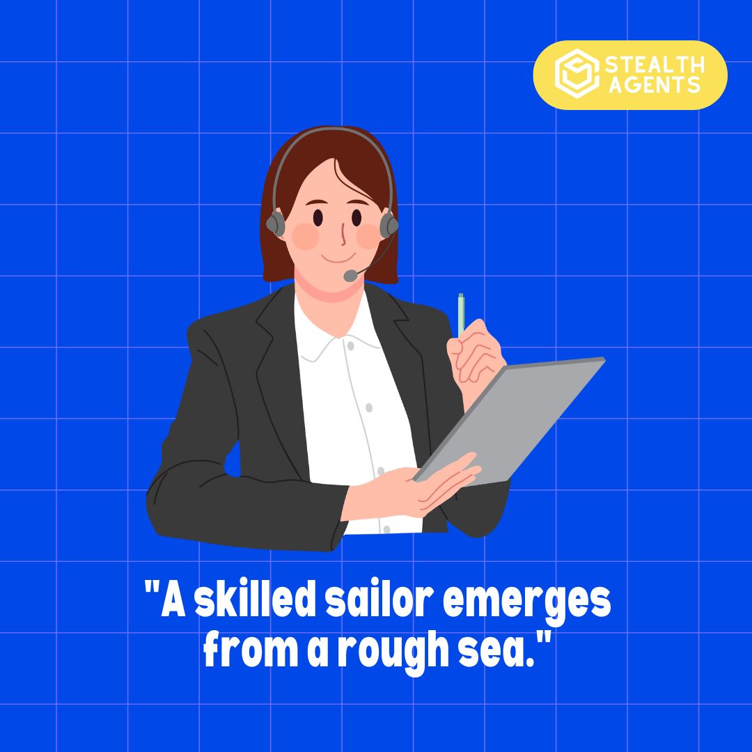 "A skilled sailor emerges from a rough sea."