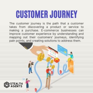 Customer Journey The customer journey is the path that a customer takes from discovering a product or service to making a purchase. E-commerce businesses can improve customer experience by understanding and mapping out their customers' journeys, identifying pain points, and creating solutions to address them.