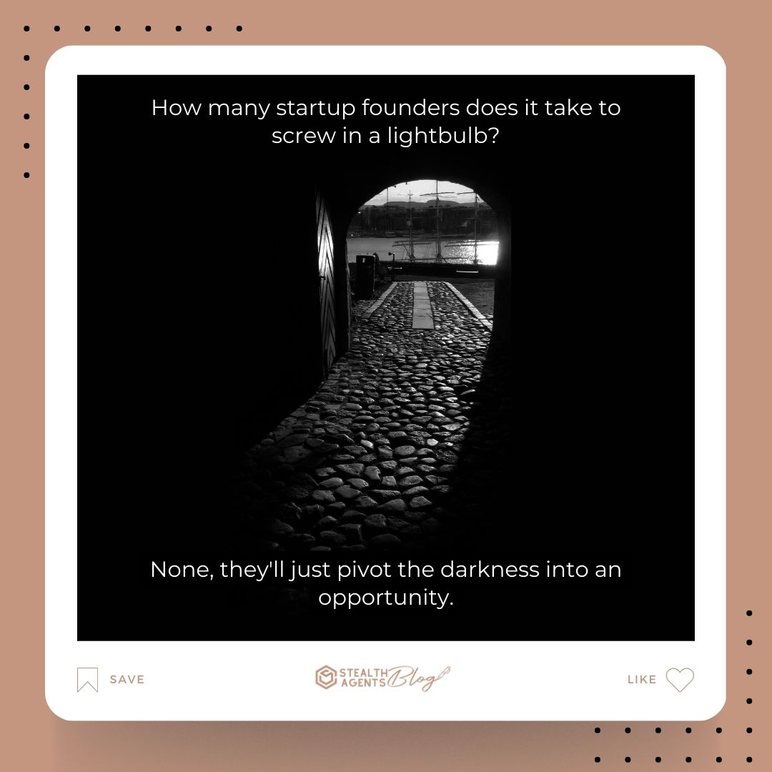 "How many startup founders does it take to screw in a lightbulb? None, they'll just pivot the darkness into an opportunity."