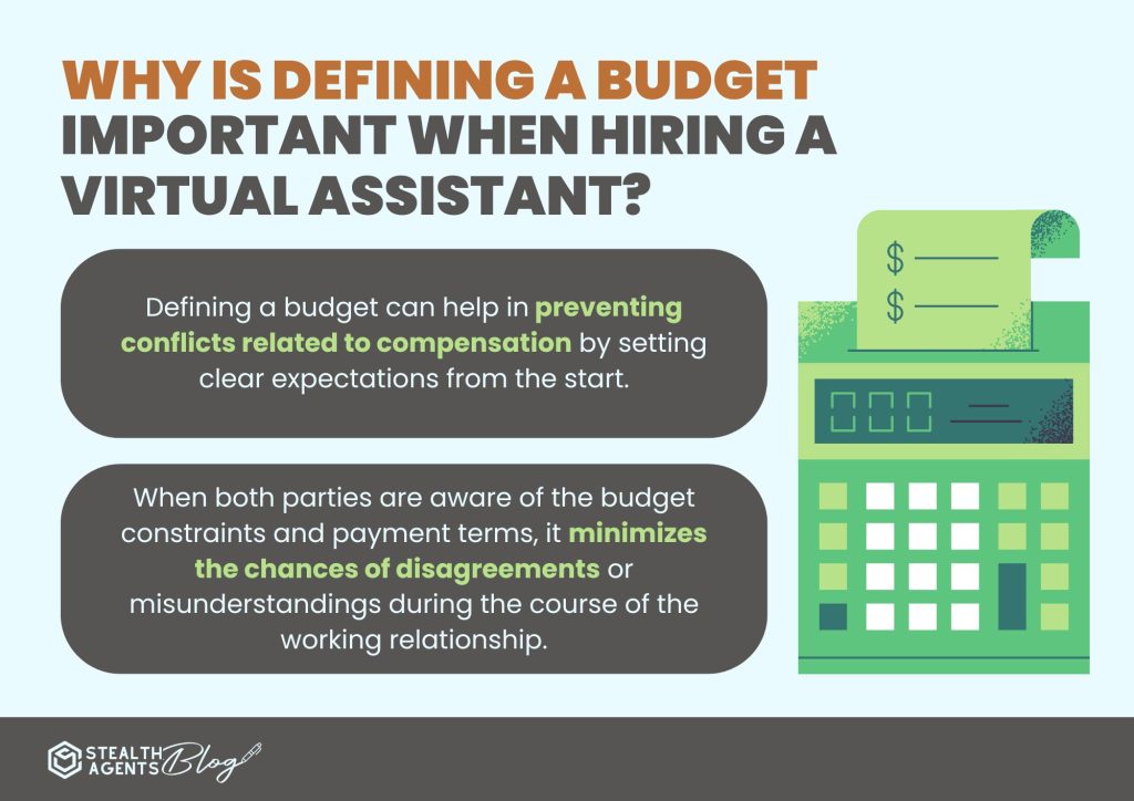 Why is defining a budget important when hiring a virtual assistant?