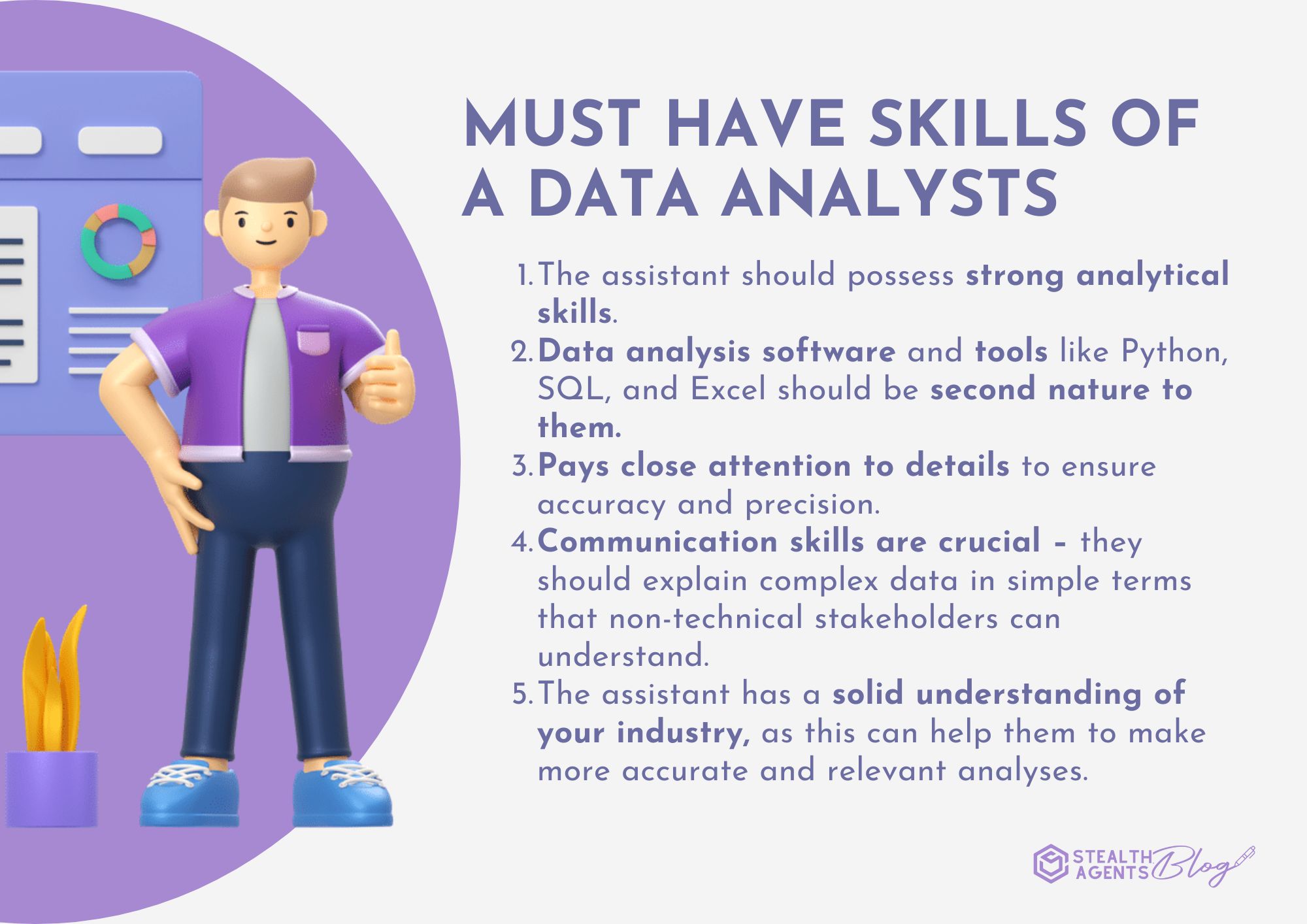 What skills does a data analyst VA should have?