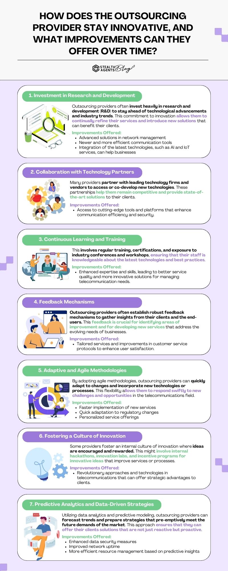 How does the outsourcing provider stay innovative, and what improvements can they offer over time?