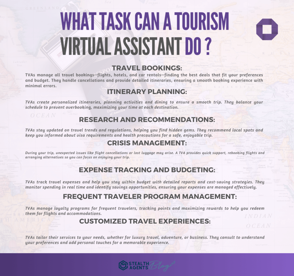 What responsibilities can a Tourism Virtual Assistant manage?